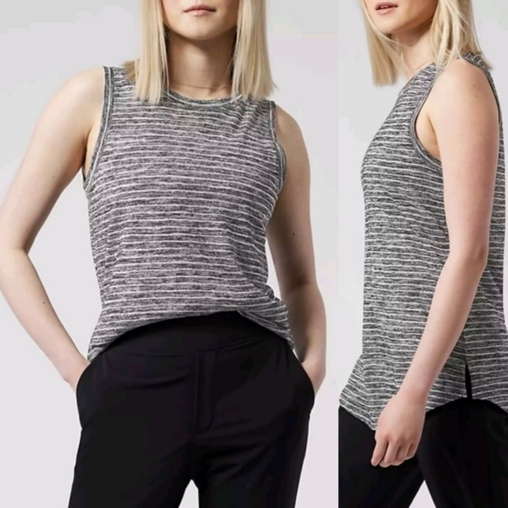 M TALL ATHLETA BLACK GRAT WHITE TEXTURED STRIPE TANK TUNIC TOP MEDIUM NWOT NEW